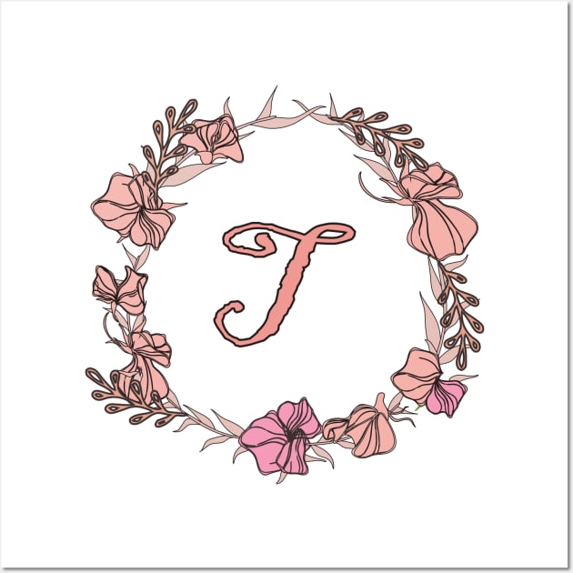 Letter T Rose Pink Initial Monogram - Letter t Wall Art by Tilila